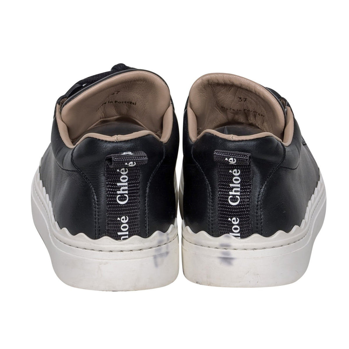 Chloe - Black Leather Sneakers w/ Scallop Trim Sz 7