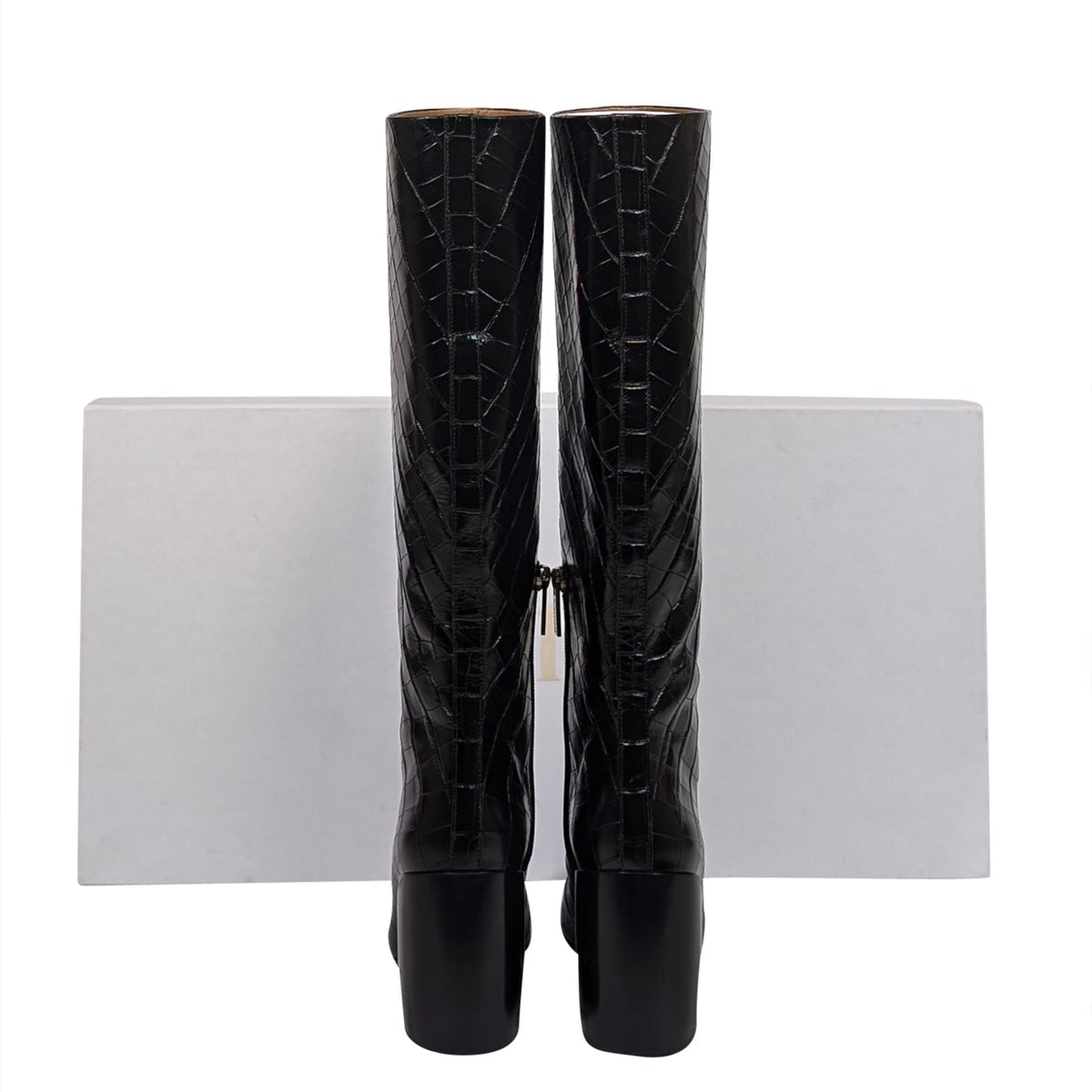 Chloe - Black Patent Croc Embossed Leather Tall Boots Sz 7.5