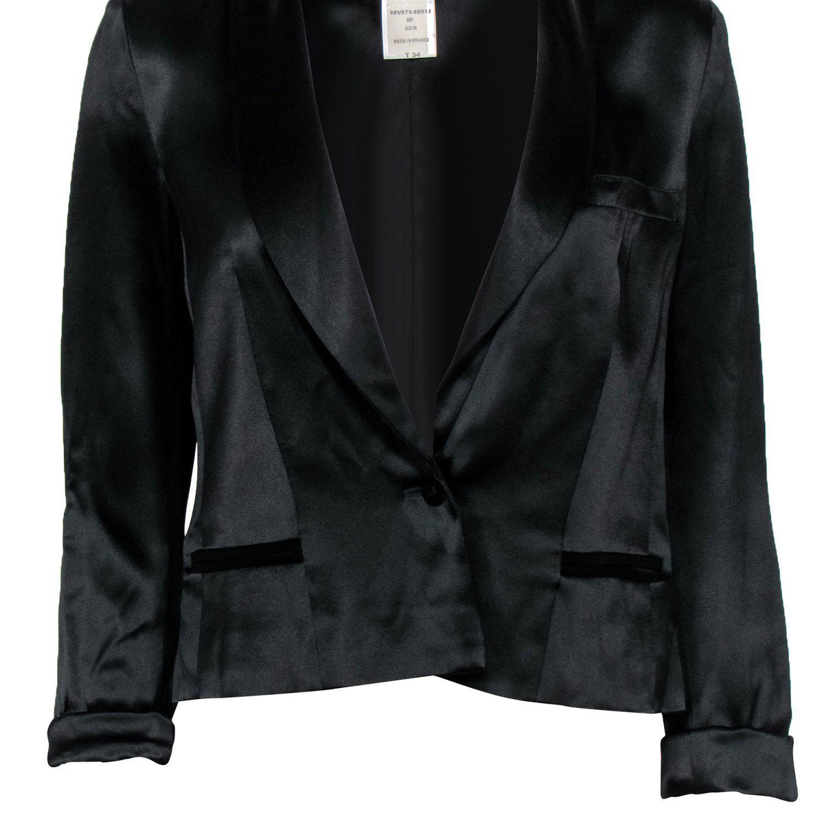Chloe - Black Satin Double Breasted Open Front Blazer Sz 0