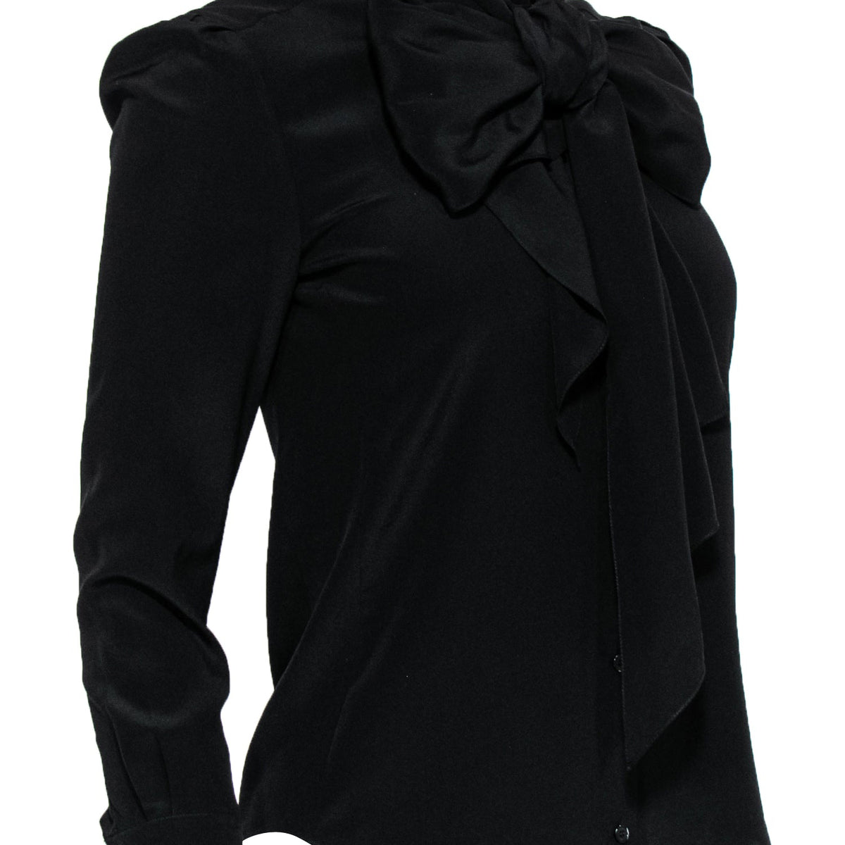 Chloe - Black Silky Tie-Neck Long Sleeve Blouse Sz XS