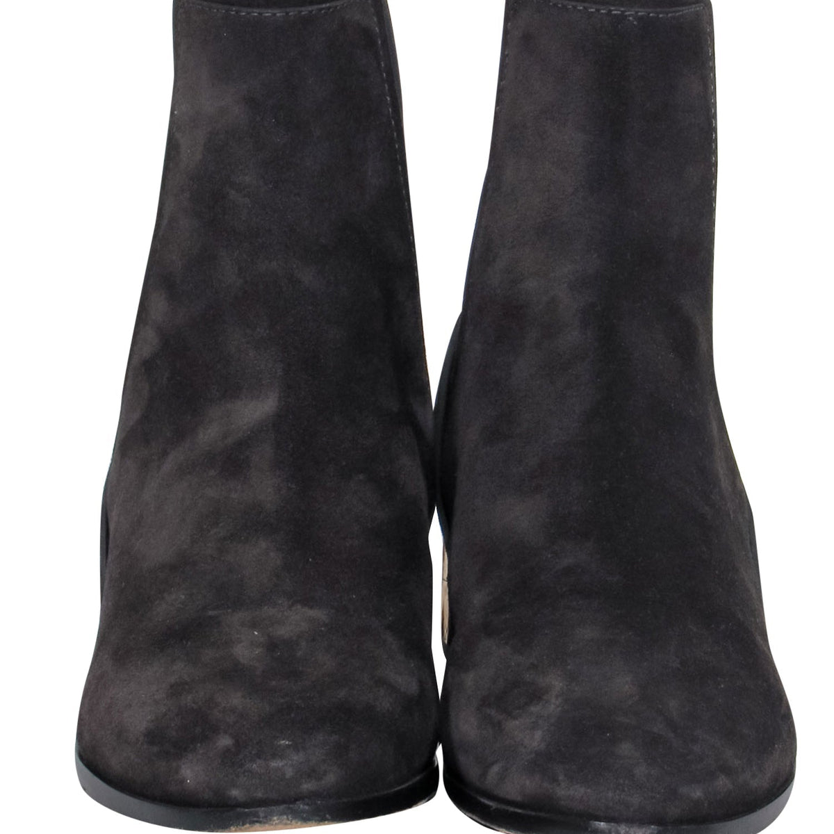 Chloe - Black Suede Chelsea Booties w/ Gold Block Heel Sz 8.5