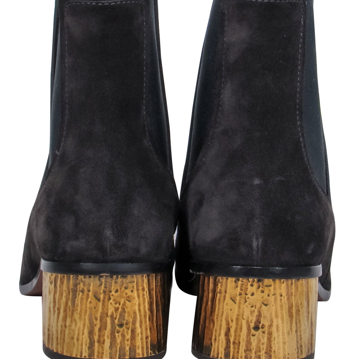 Chloe - Black Suede Chelsea Booties w/ Gold Block Heel Sz 8.5