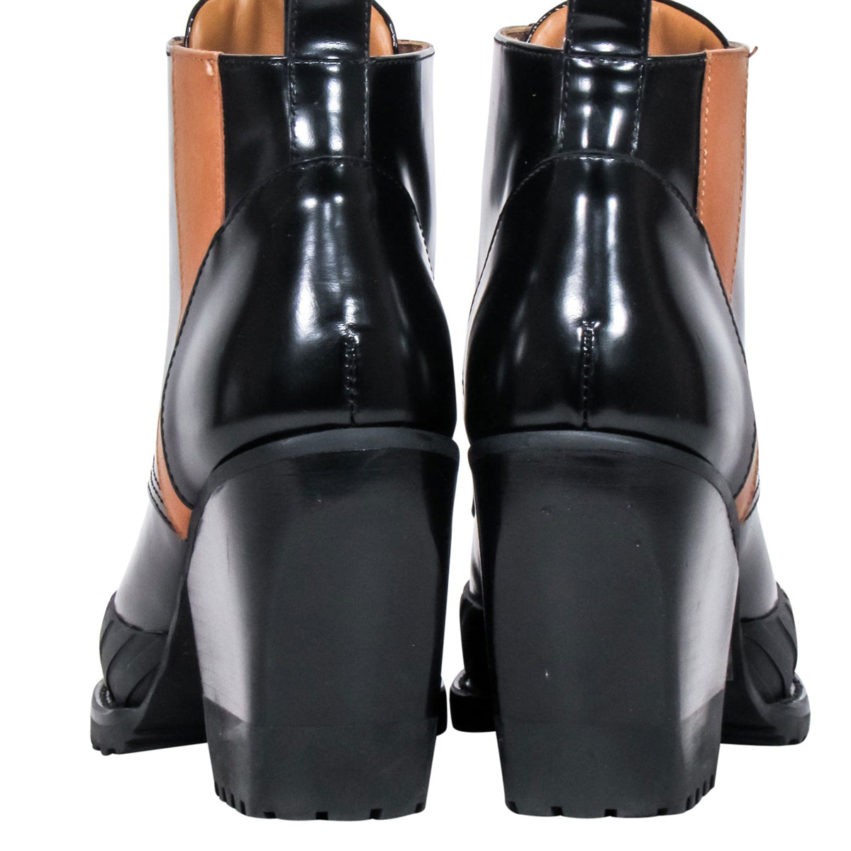 Chloe - Black & Tan Patent Leather Lace Up Short Boots Sz 8