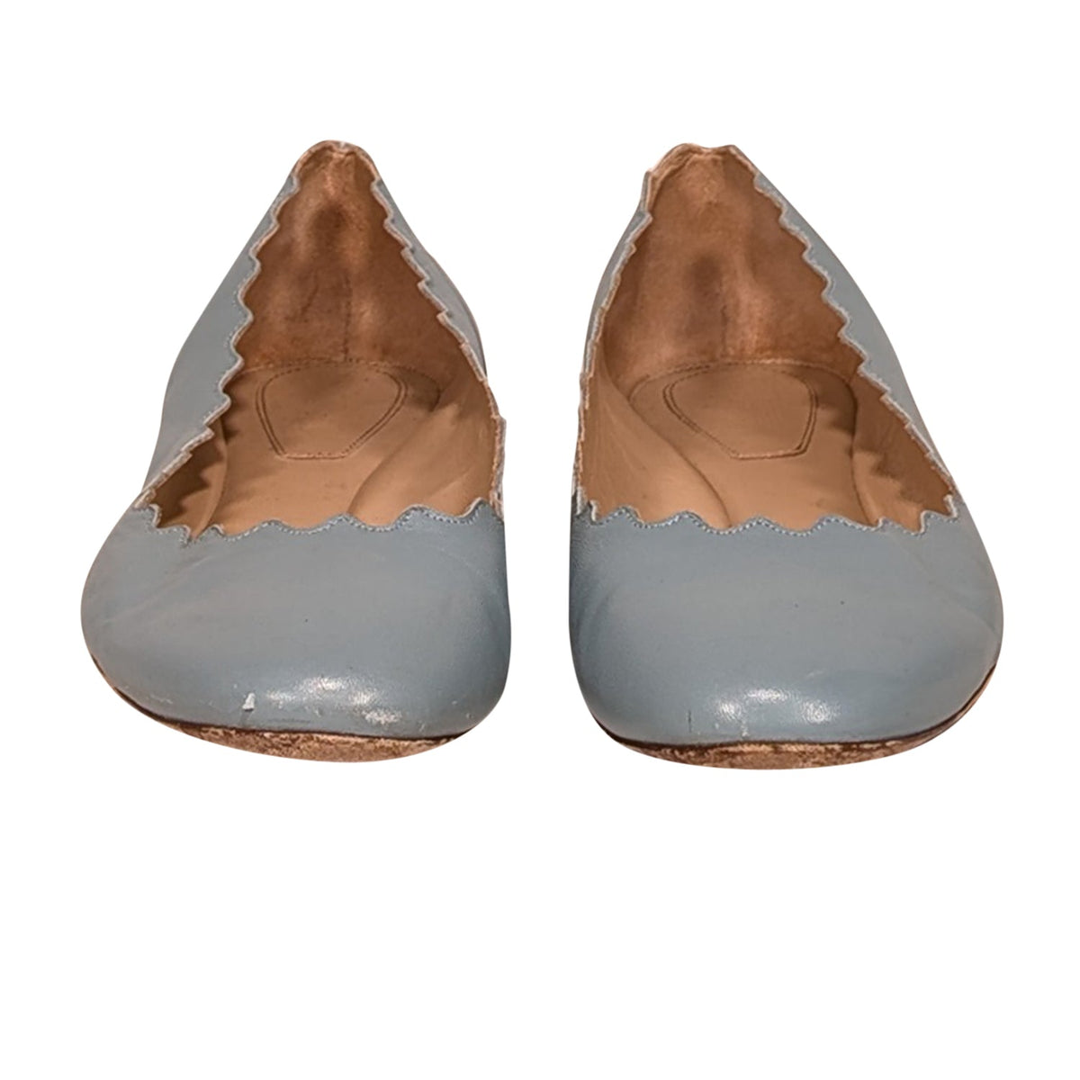 Chloe - Blue Leather Scallop Edge Flats Sz 10