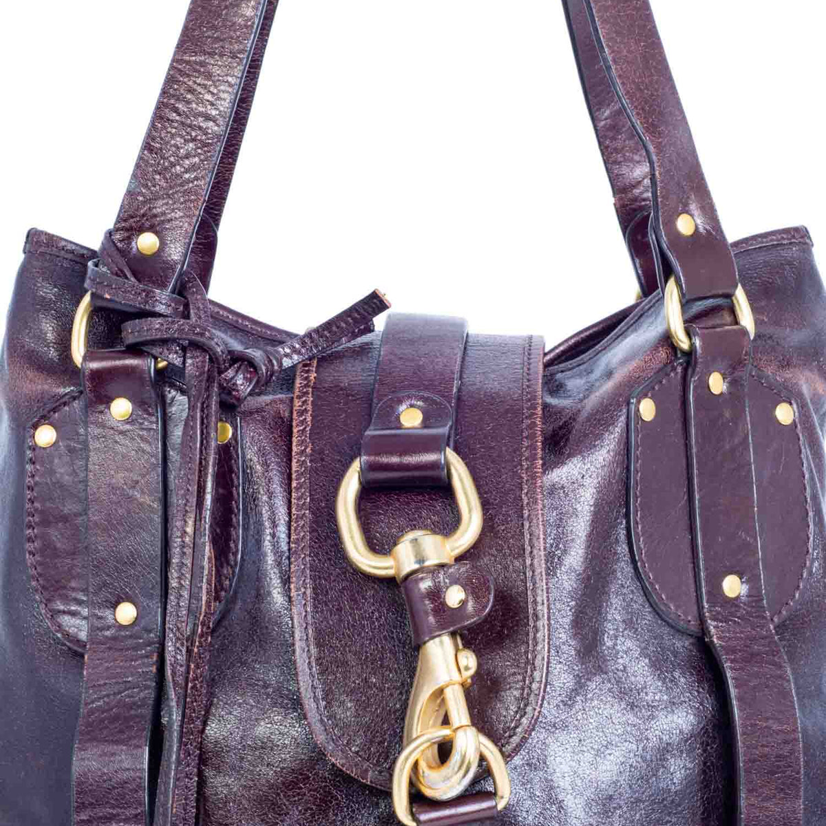 Chloe Brown Leather Horseshoe Equestrian Tote Bag