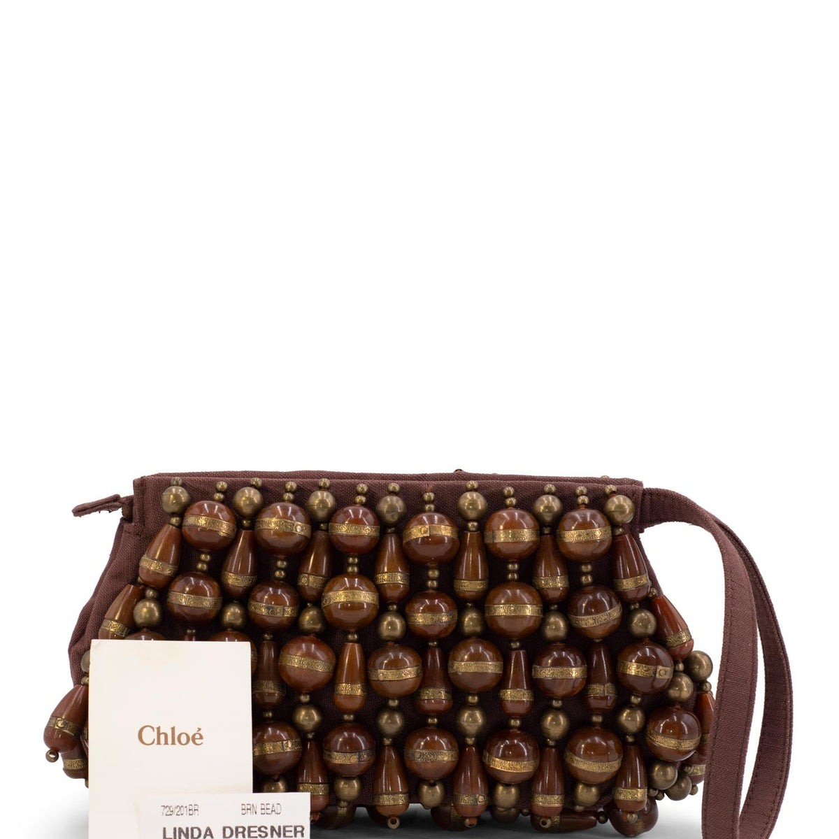 Chloe Canvas Beaded Wristlet Bag Brown