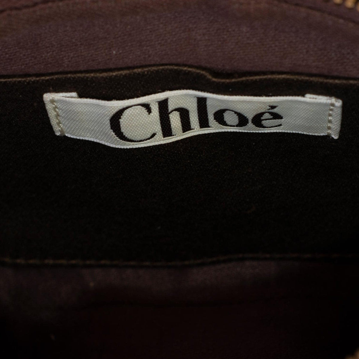 Chloe Canvas Beaded Wristlet Bag Brown