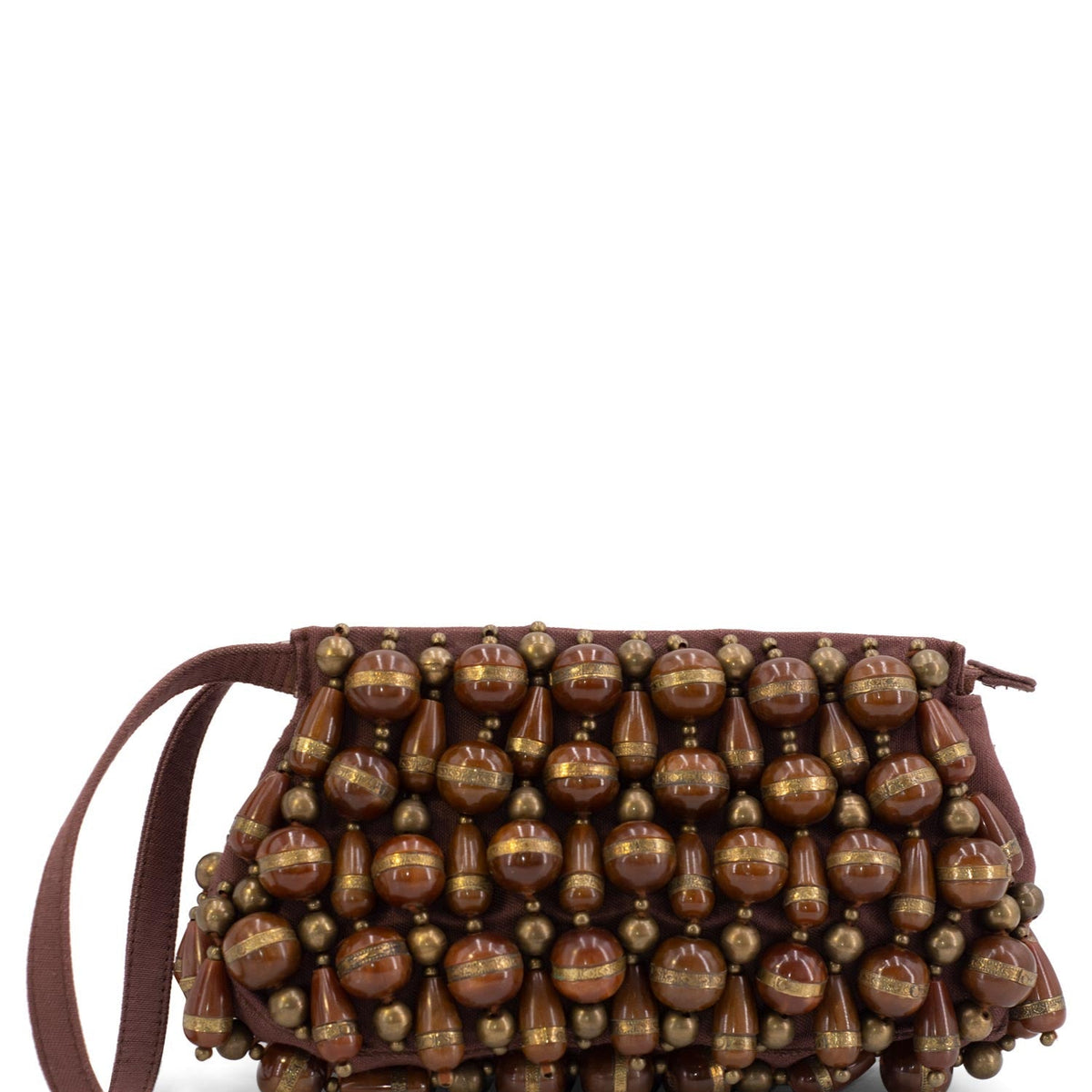Chloe Canvas Beaded Wristlet Bag Brown
