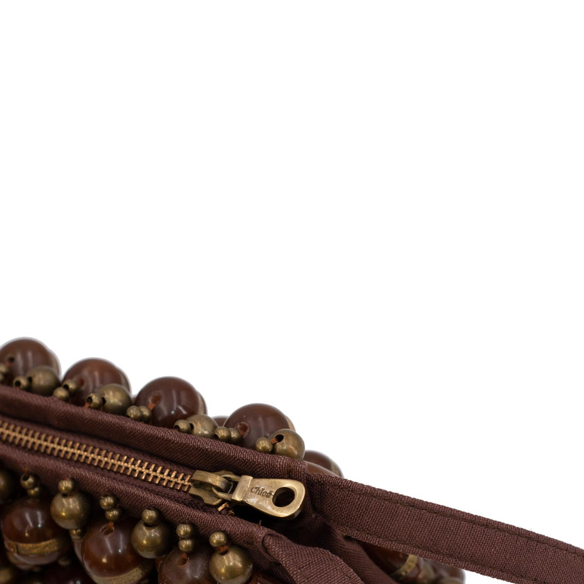 Chloe Canvas Beaded Wristlet Bag Brown