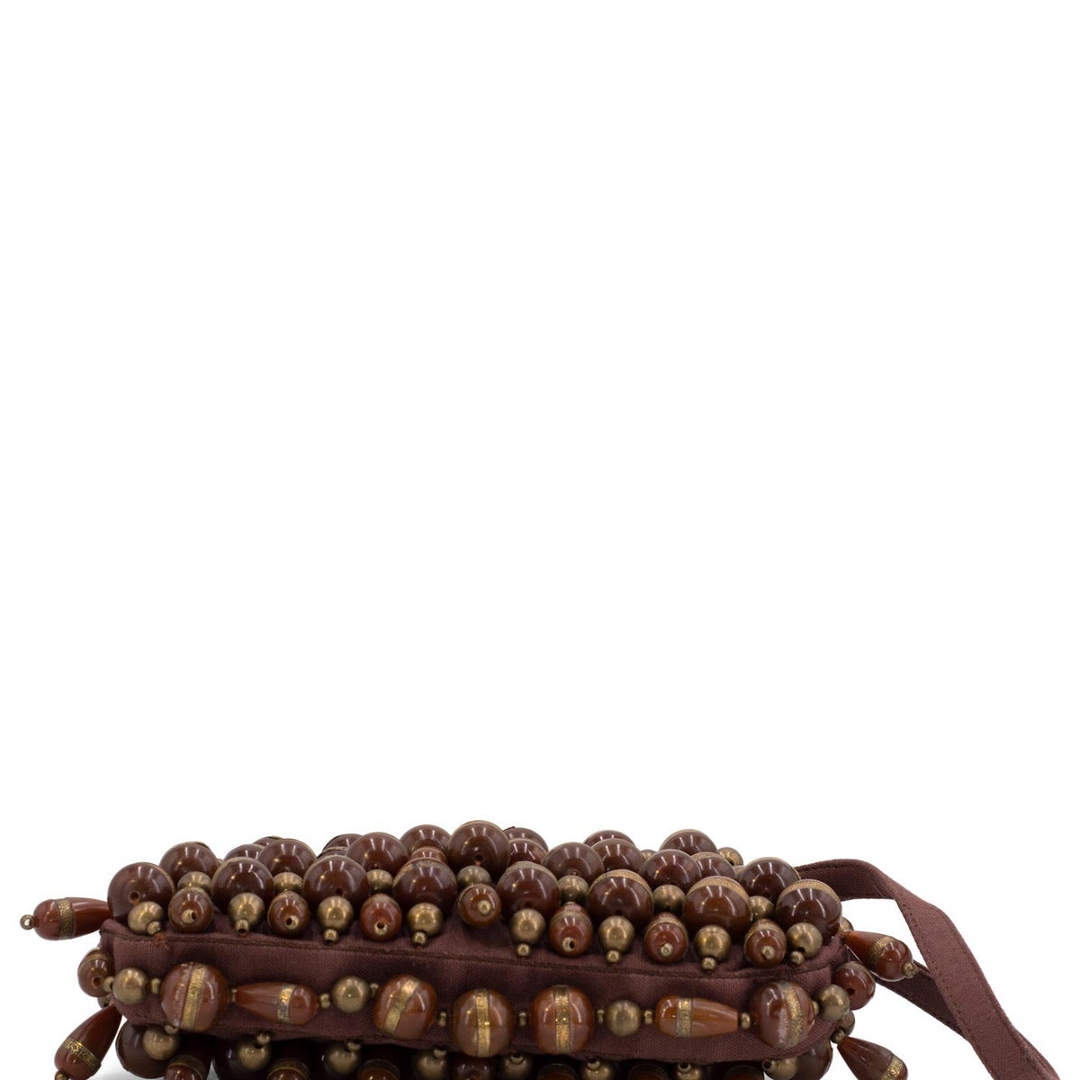 Chloe Canvas Beaded Wristlet Bag Brown