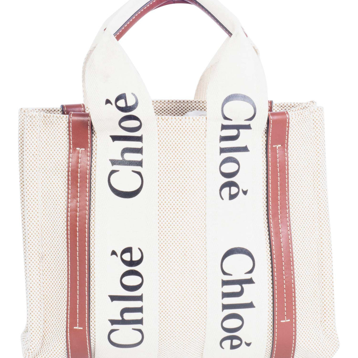 Chloe Canvas Leather Small Woody Tote Tan Brown