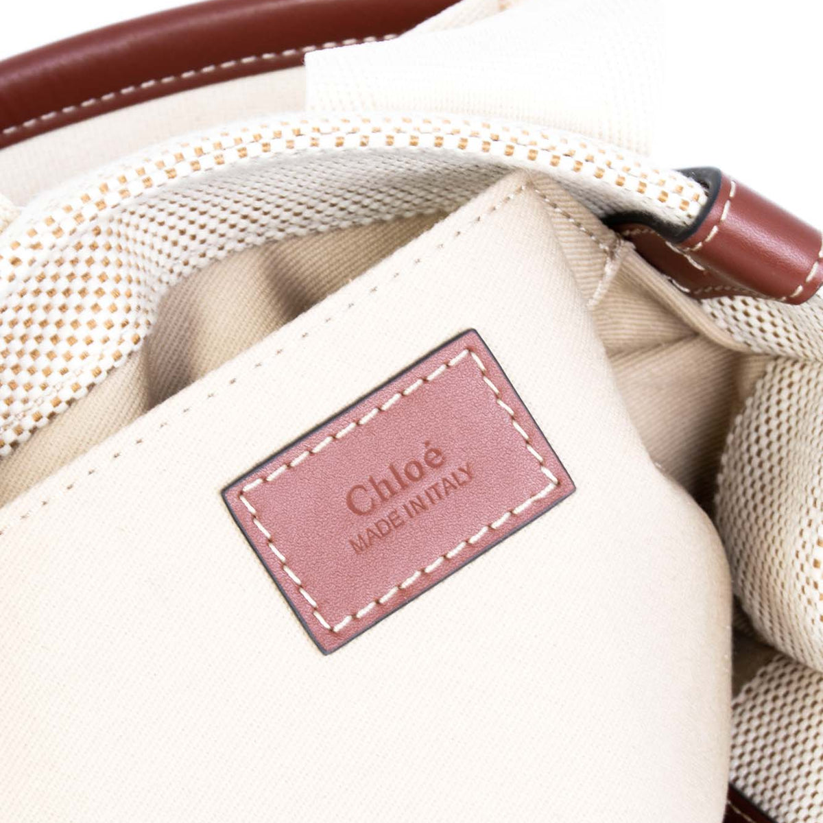 Chloe Canvas Leather Small Woody Tote Tan Brown