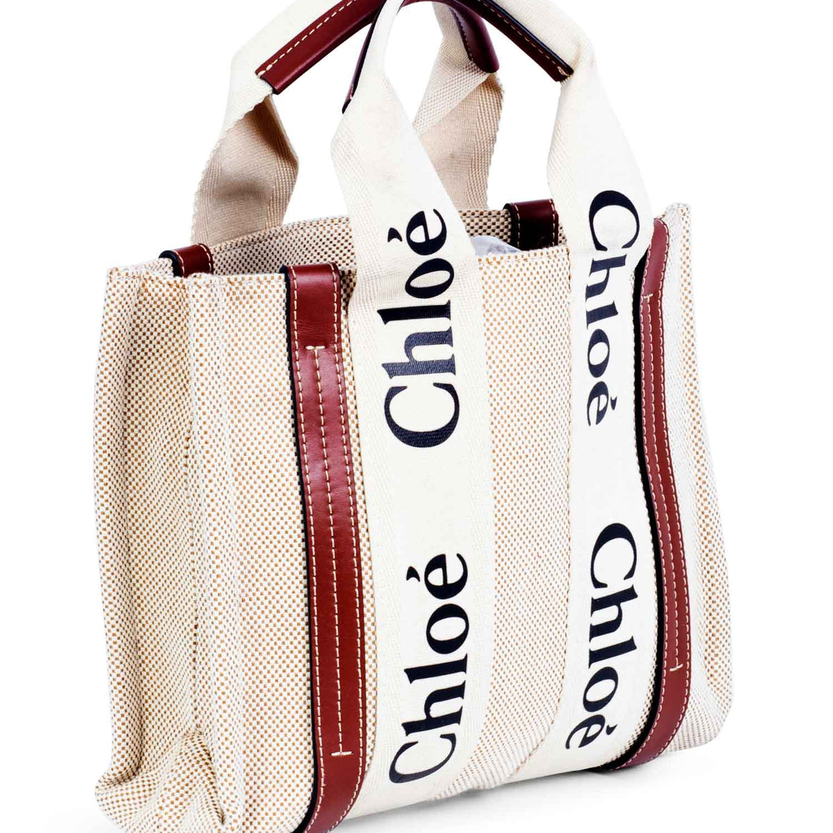 Chloe Canvas Leather Small Woody Tote Tan Brown