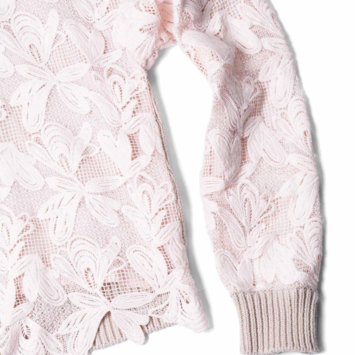 Chloe Cotton Lace Knit Sweater Taupe Pink