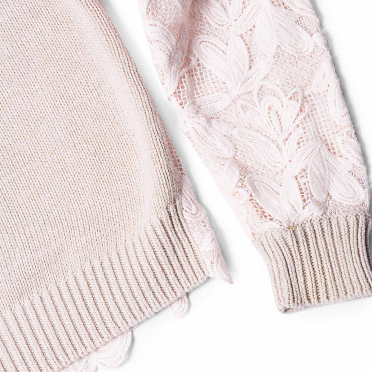 Chloe Cotton Lace Knit Sweater Taupe Pink