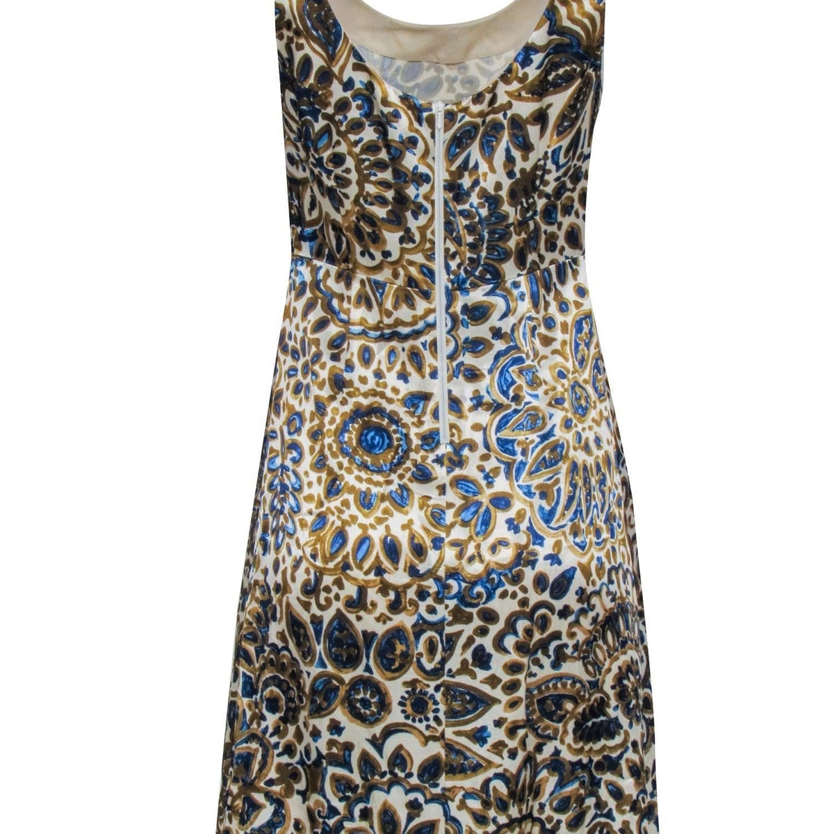 Chloe - Cream, Gold, & Blue Print Sleeveless Dress Sz 6