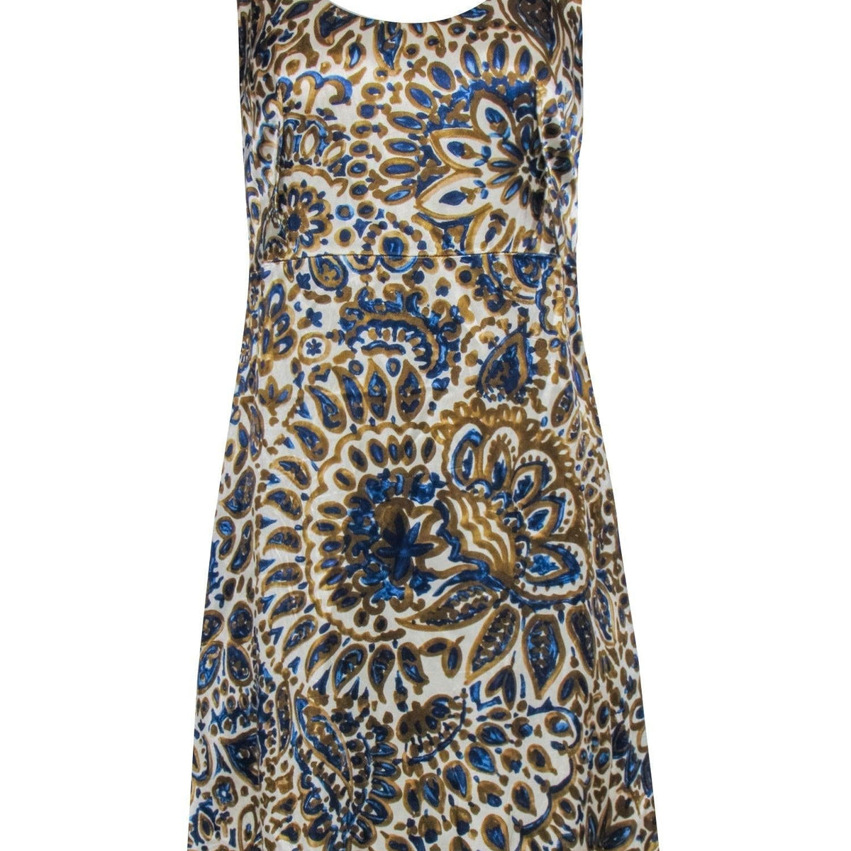 Chloe - Cream, Gold, & Blue Print Sleeveless Dress Sz 6