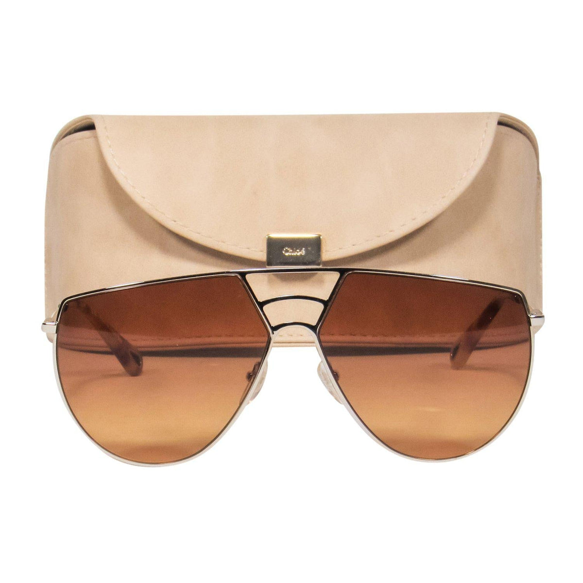 Chloe - Gold Shield-Style Sunglasses w/ Cutouts