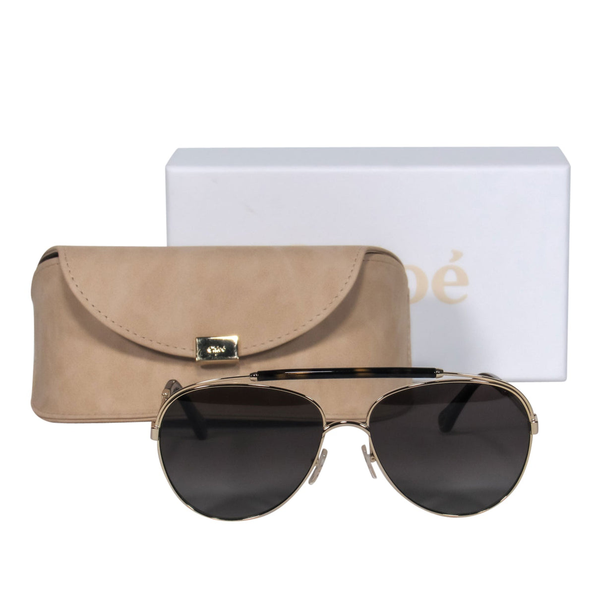 Chloe - Gold & Tortoise Shell Polarized Aviator Sunglasses w/ Brow Bar