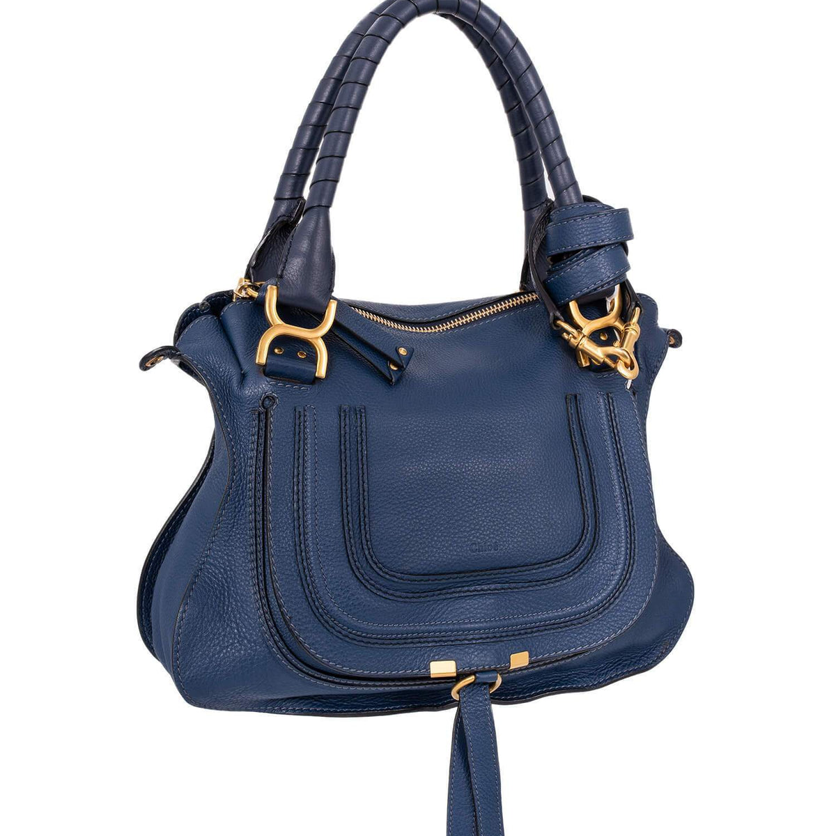 Chloe Leather Medium Marcie Satchel Bag Navy Blue