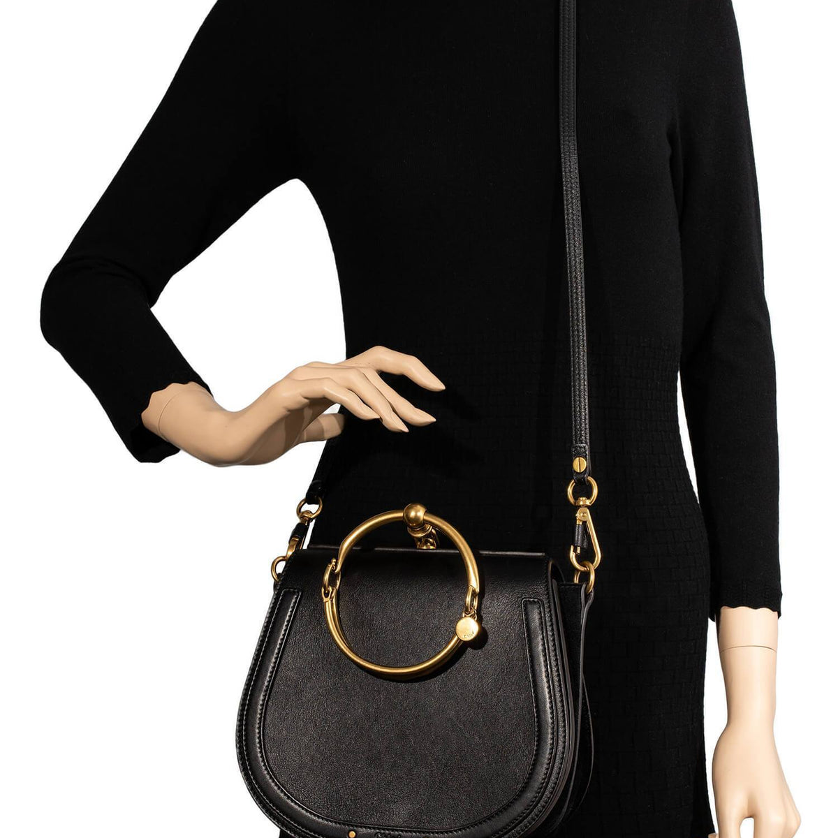 Chloe Leather Medium Nile Bracelet Bag Black