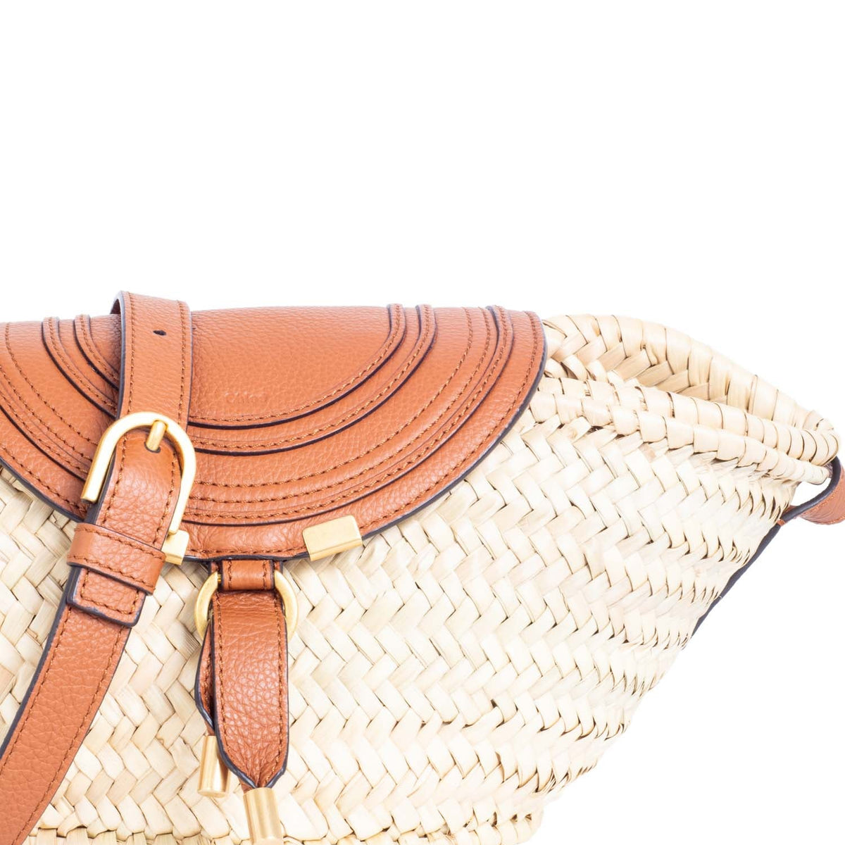 Chloe Leather Raffia Basket Messenger Bag Brown