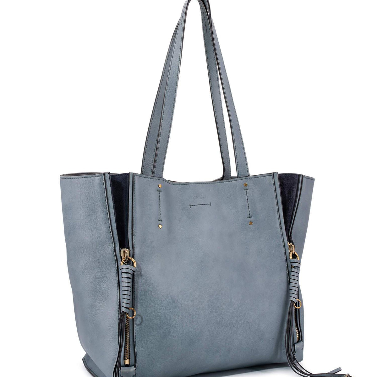 Chloe Leather Tassel Milo Bag Blue