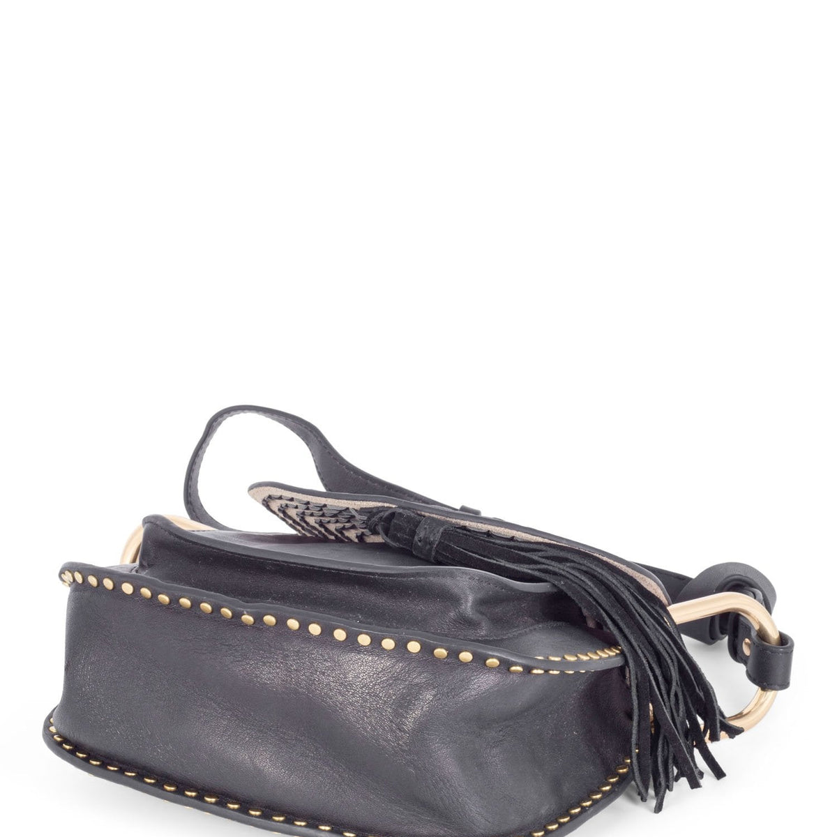 Chloe Leather Tassel Studded Hudson Cross Body Bag Black