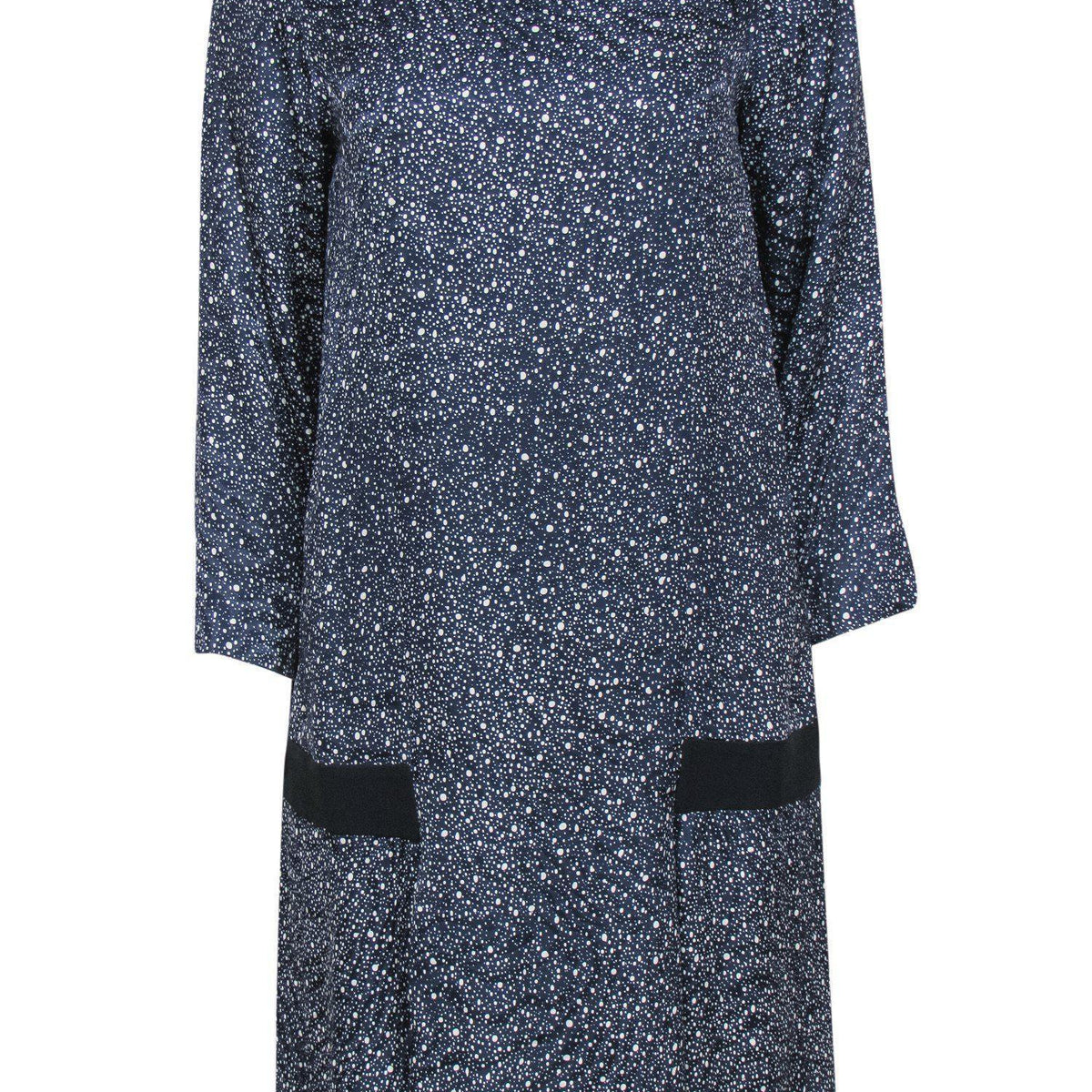 Chloe - Navy Blue & Grey Speckled Pattern Silk Shift Dress Sz 10