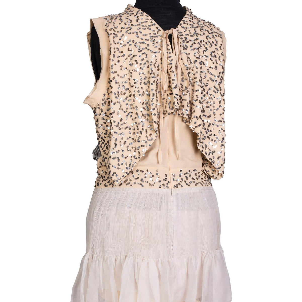Chloe Runway Sequin Metallic Knit Mini Dress Grey Beige