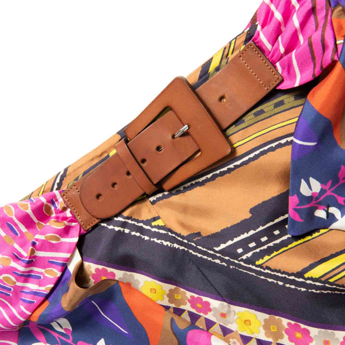 Chloe Silk Floral Equestrian Ruffled Shorts Belted Skirt Set Multicolor
