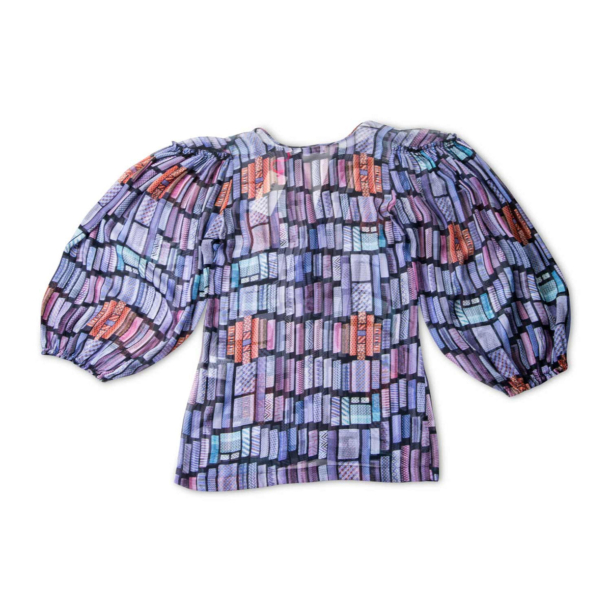 Chloe Silk Puffy Sleeves Library Blouse Blue
