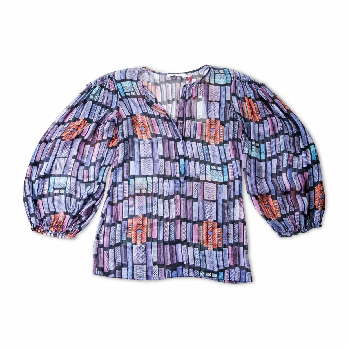 Chloe Silk Puffy Sleeves Library Blouse Blue