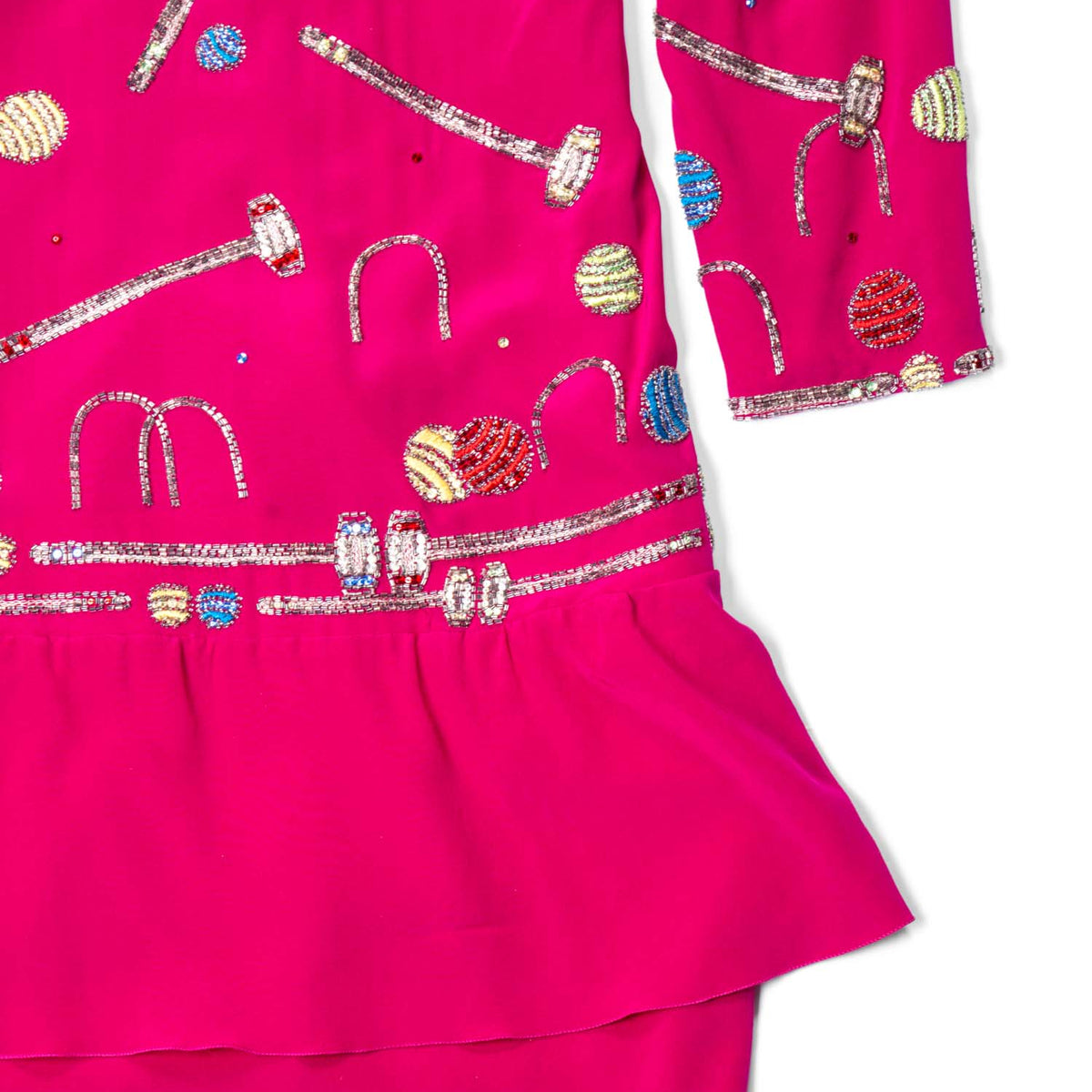 Chloe Vintage Silk Beaded Croquet Mini Dress Hot Pink