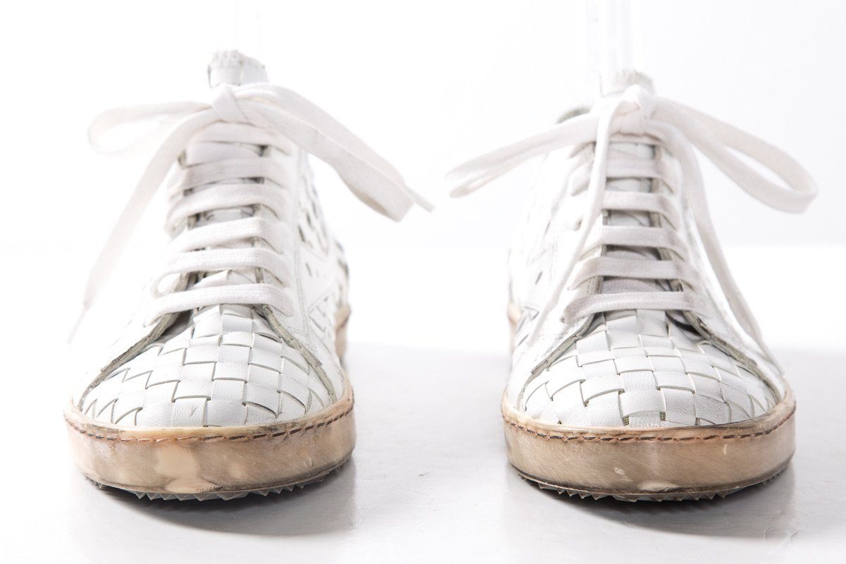 Clone White Low Top Woven Leather Sneakers SZ 36
