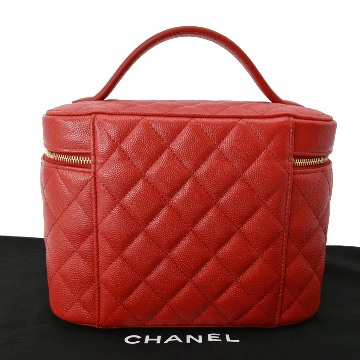 Chanel Caviar Leather Quilted Large Cosmetic Vanity Pouch Red