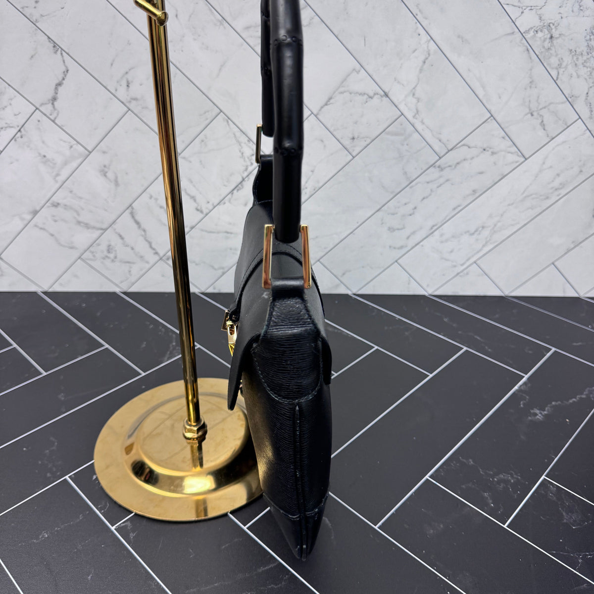 Gucci Black Leather Bamboo Shoulder Bag