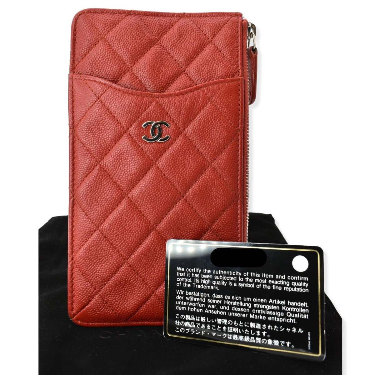 Chanel Classic Caviar Quilted Leather Flat Wallet Pouch Red