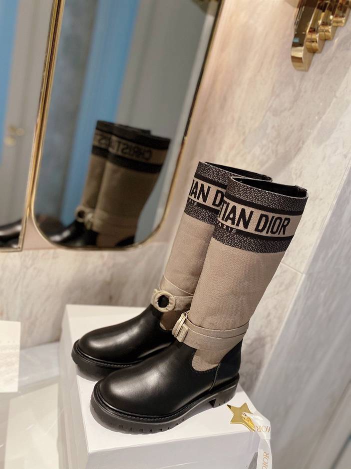 DD D MAJOR BOOT FABRIC AND CALFSKIN IN TAUPE AND BLACK KCI611SI W S46X