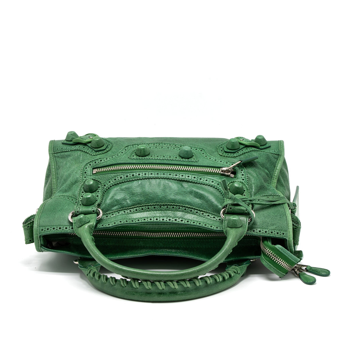 balenciaga Lace City Bag Leather Green SHW