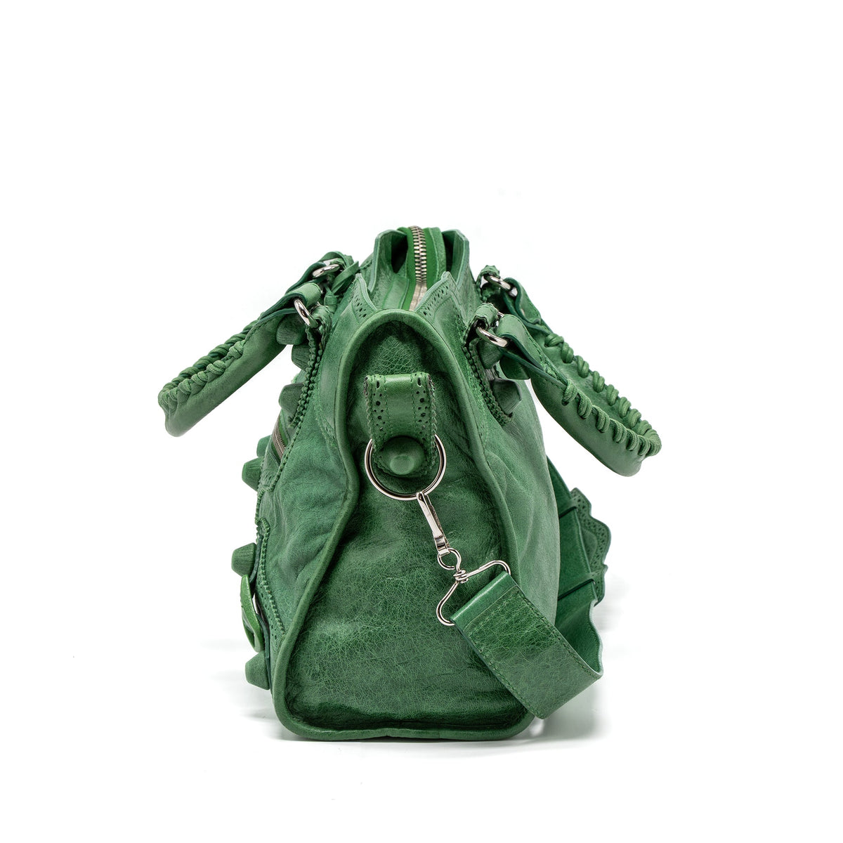 balenciaga Lace City Bag Leather Green SHW
