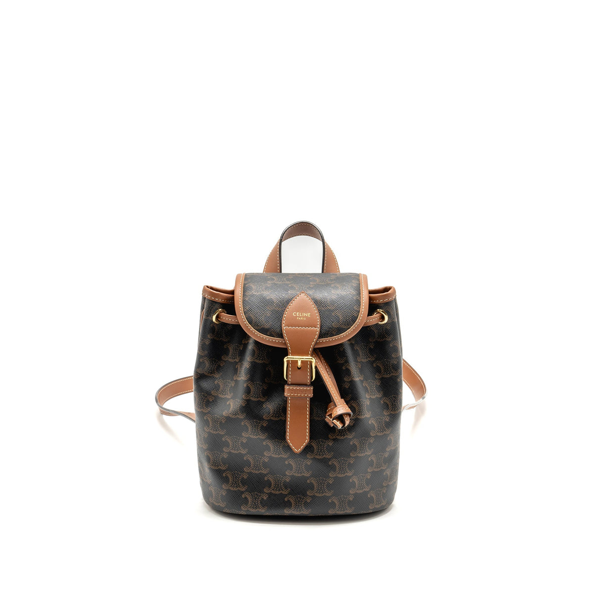Celine Mini backpack Folco triomphe canvas / calfskin tan GHW