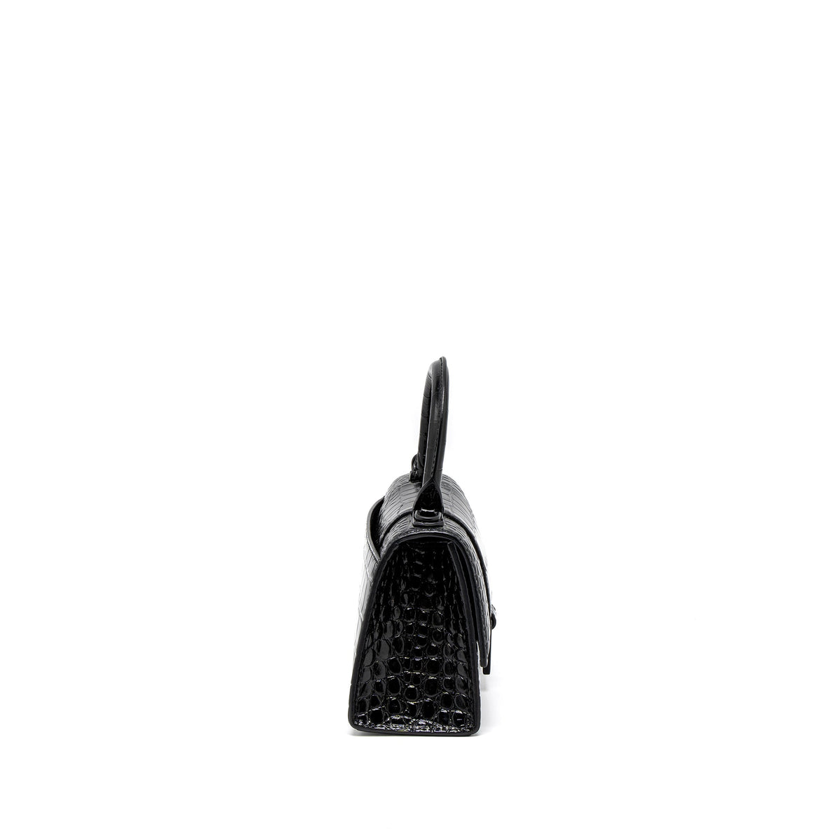 balenciaga Hourglass XS Croc-Embossed Calfskin So Black