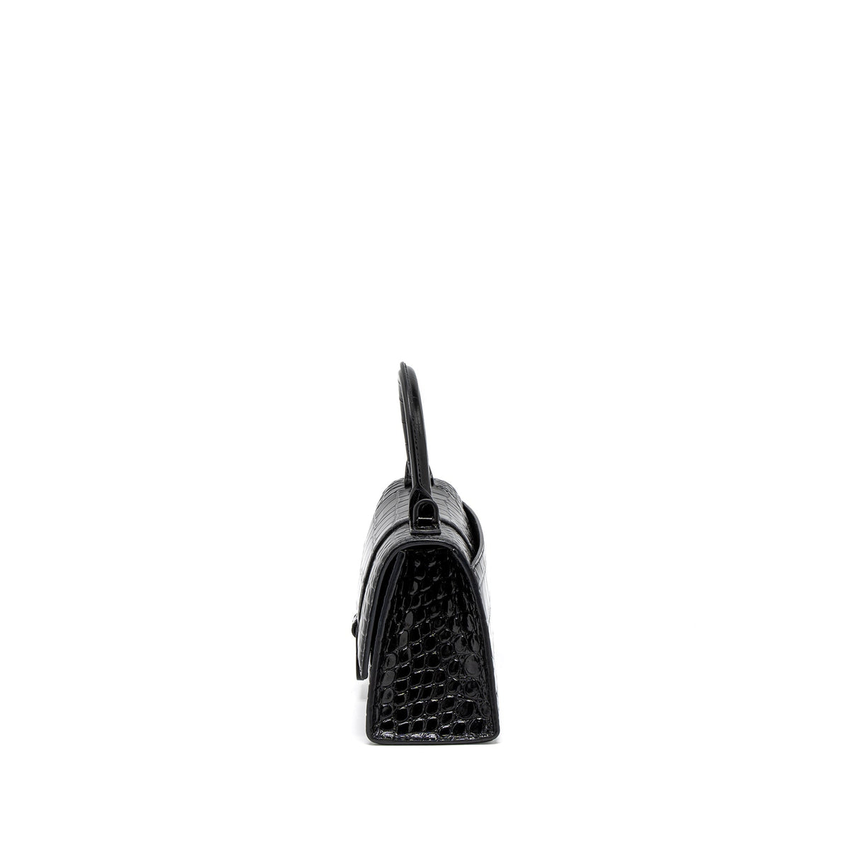 balenciaga Hourglass XS Croc-Embossed Calfskin So Black