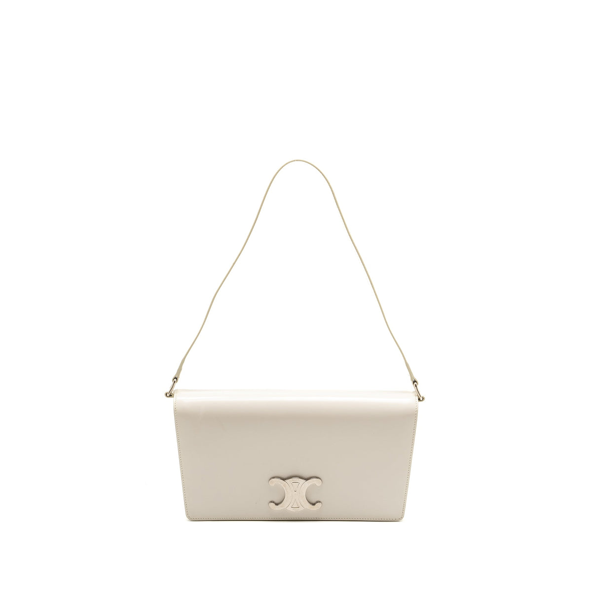 Celine Trapeze Triomphe Shoulder Bag Shiny Calfskin White SHW