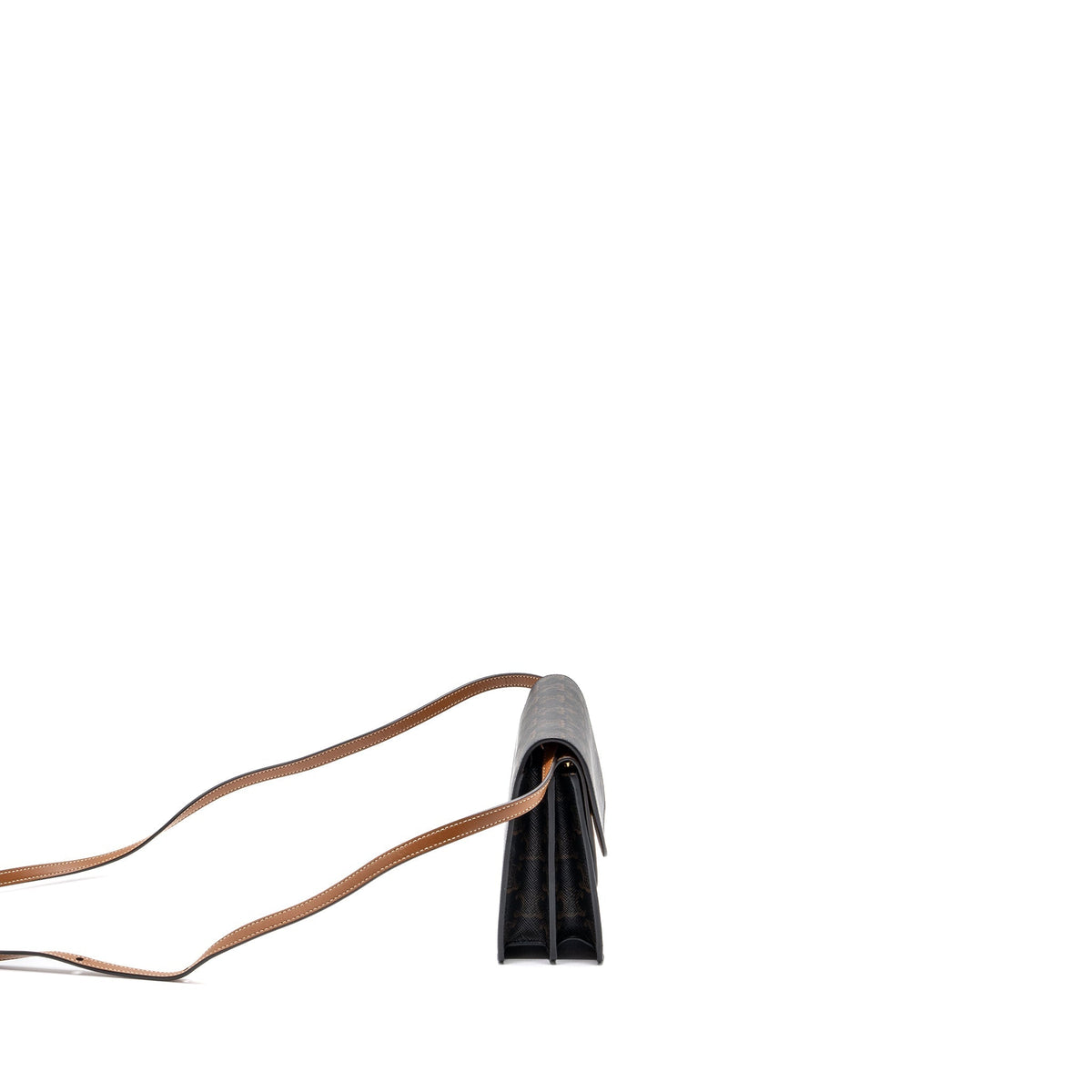 Celine wallet on strap triomphe canvas / smooth lambskin tan with GHW