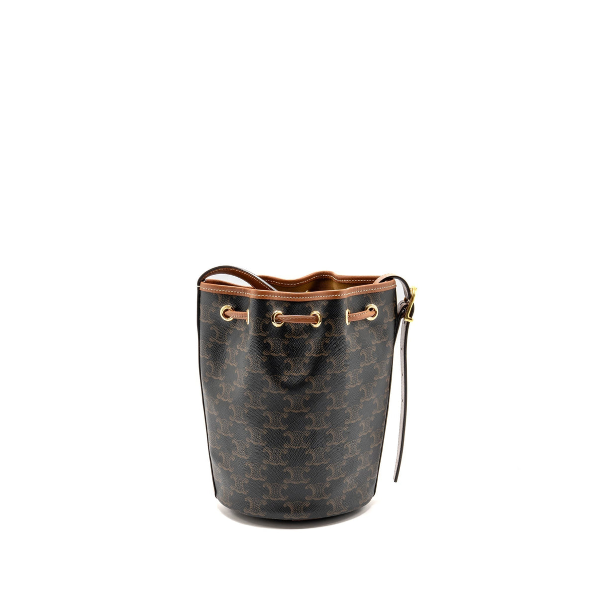 Celine Small Drawstring Bag Triomphe Canvas / Calfskin Tan GHW