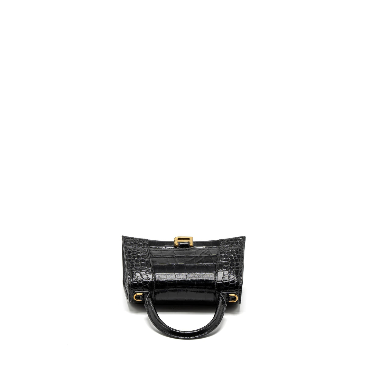 balenciaga Small Hourglass Bag Croc-Embossed Calfskin Black GHW