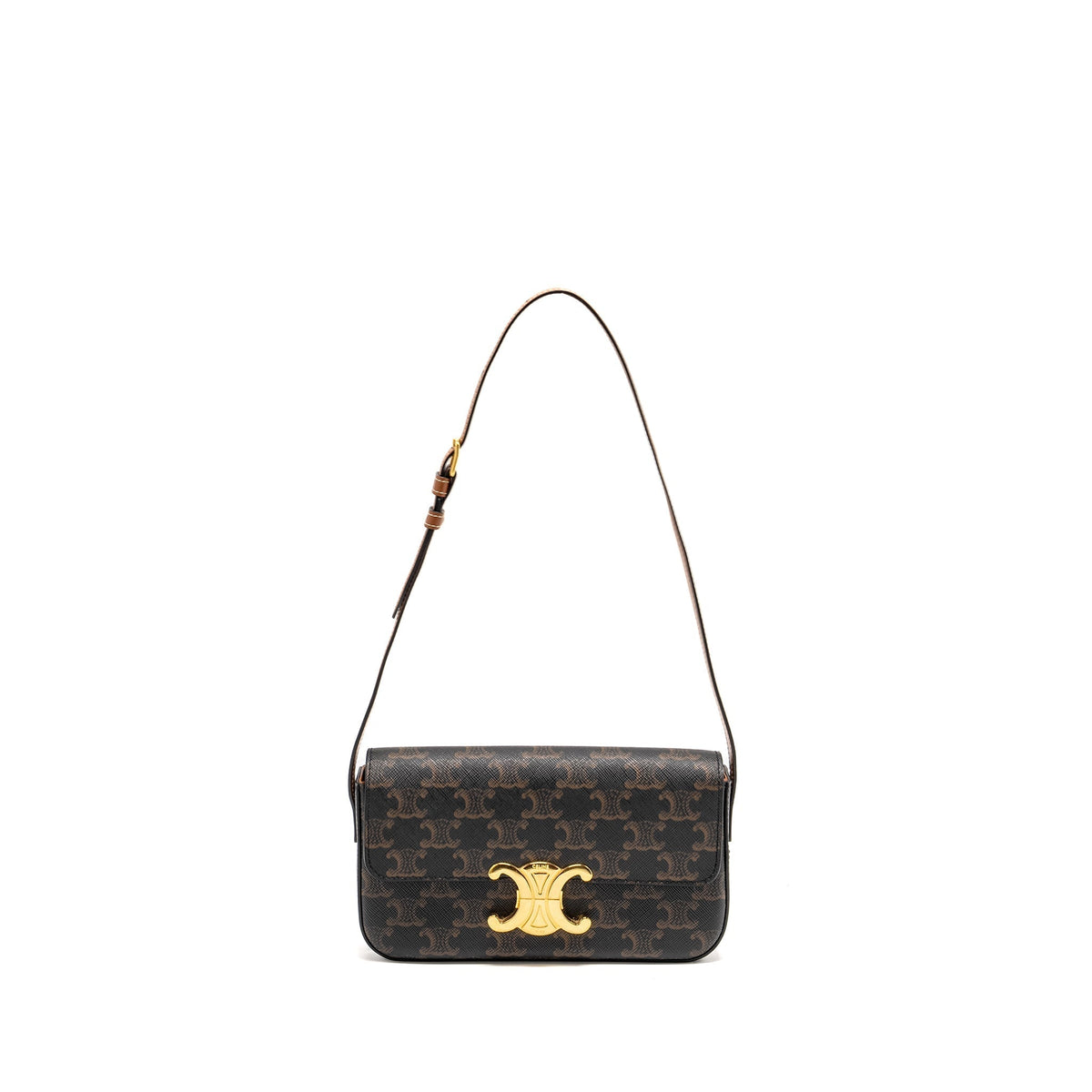 Celine Triomphe Shoulder Bag Triomphe Canvas/Calfskin Tan GHW