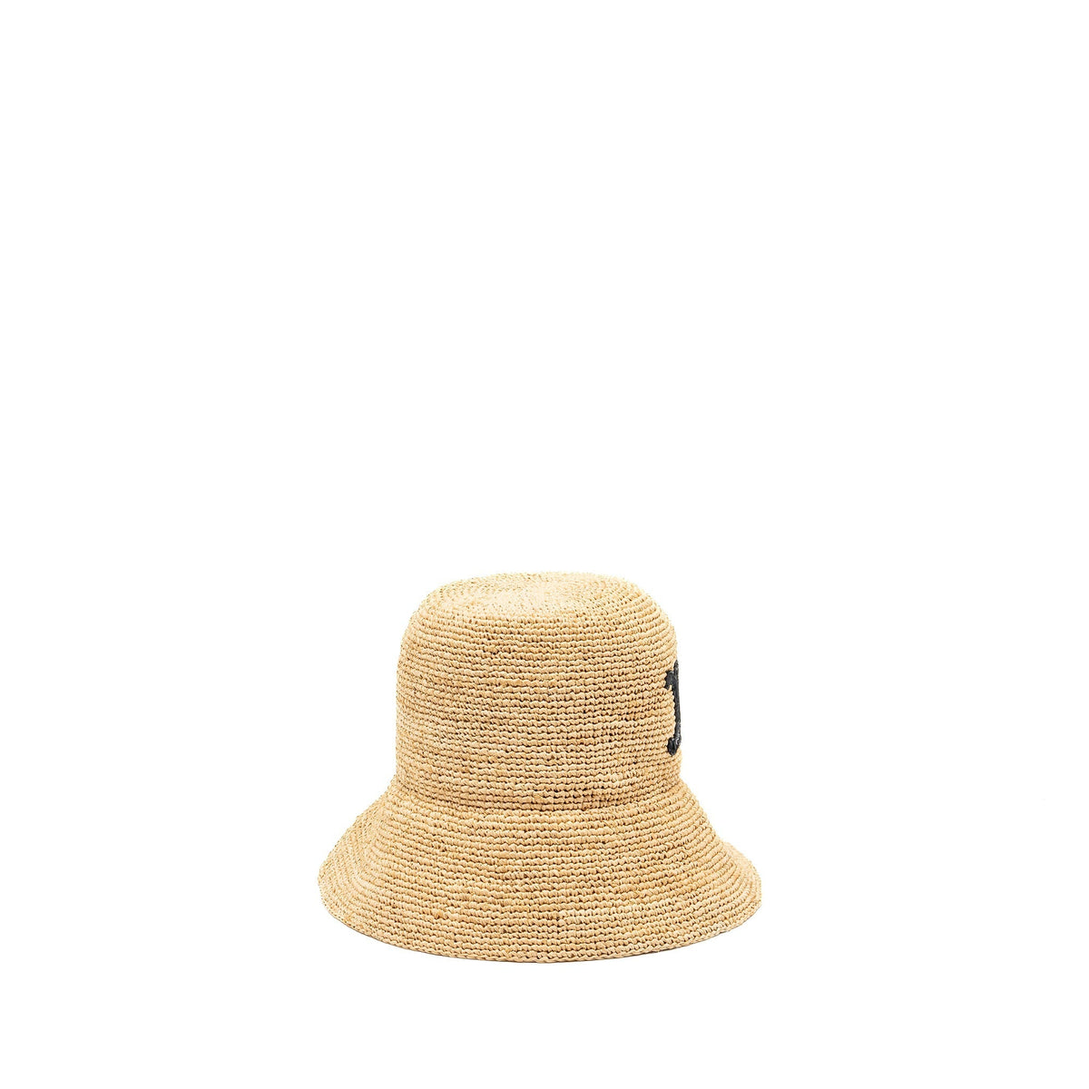 CELINE Size S Triomphe Bucket Hat In Raffia Natural/Black